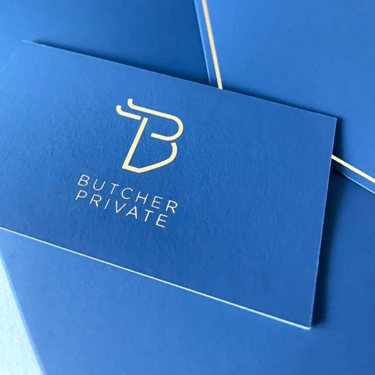 Butcher presentation folder matching business card