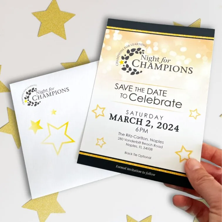 Champions for learning soft touch card save date