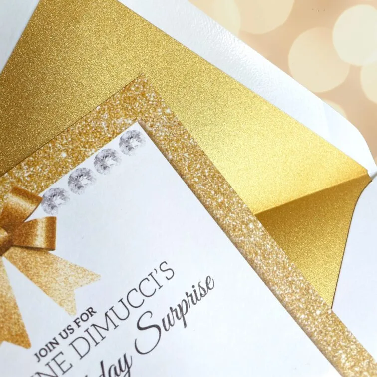 Gold sparkle envelope liner invitations