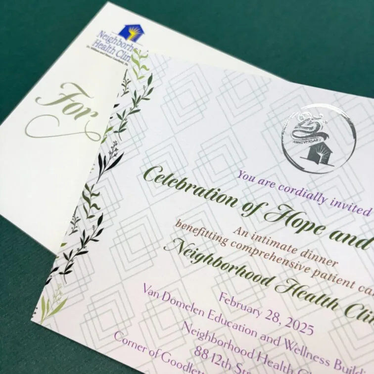 Neighborhood health invitation silver foil sfot touch
