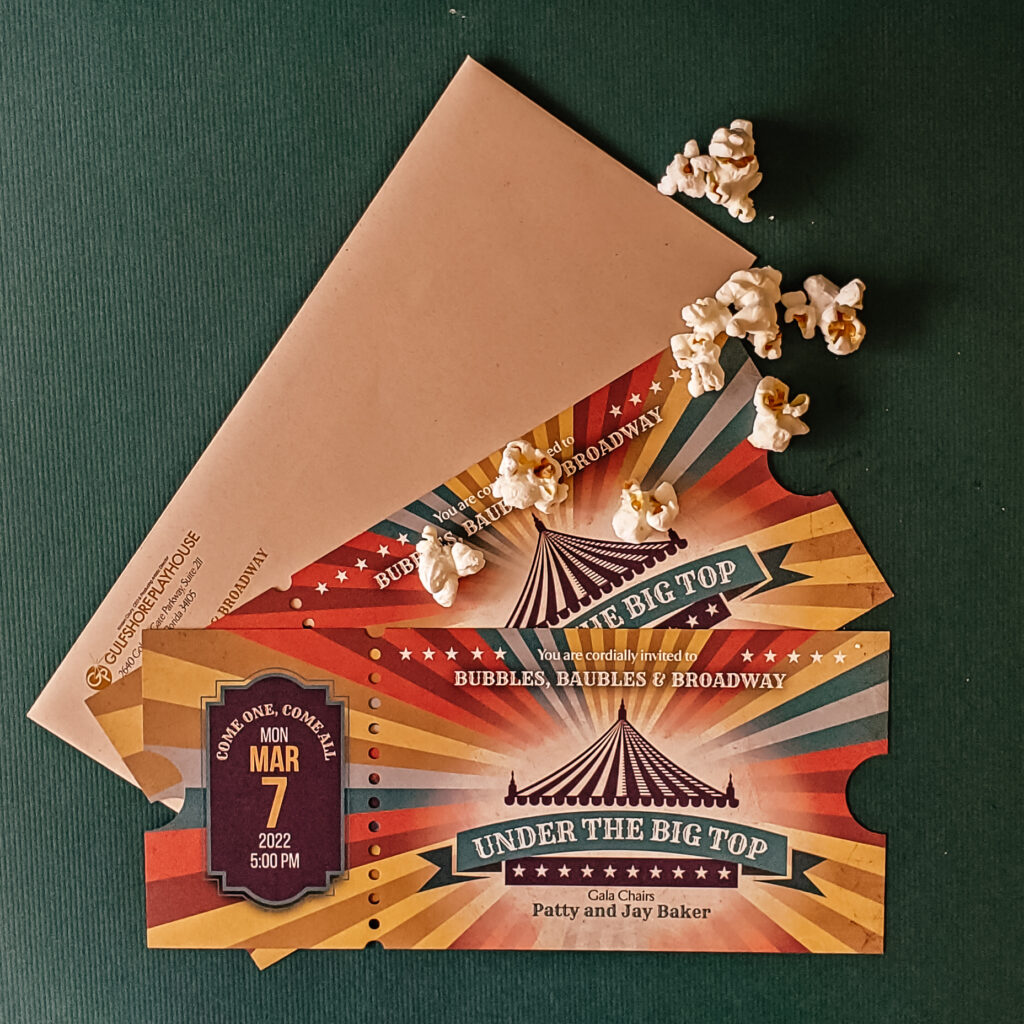 Circus themed ticket invitation