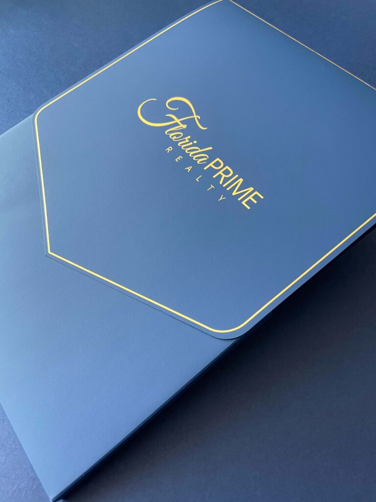 Florida prime realty custom presentation folder gold foil stamped