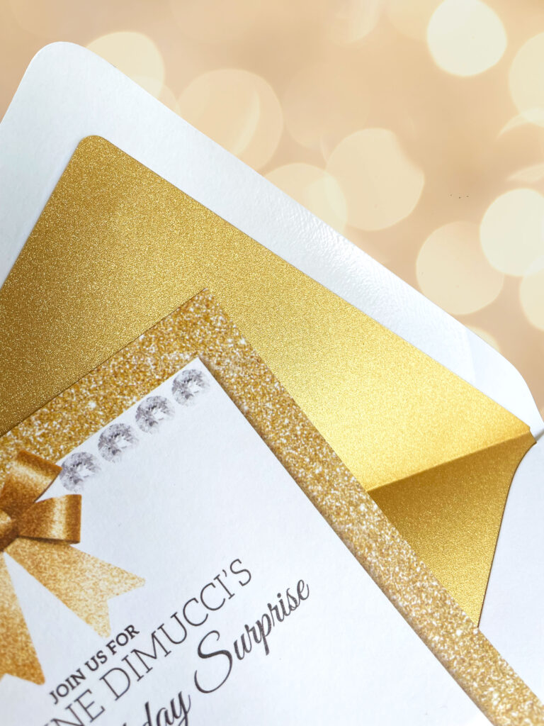 Gold sparkle envelope liner invitations