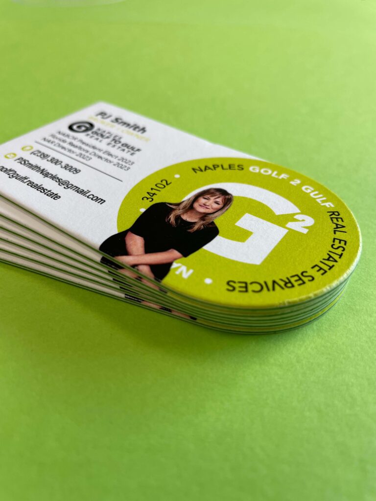 Golf 2 gulf die cut triplex business cards