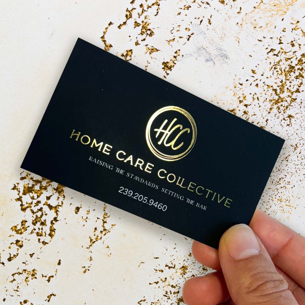 Home care collective soft touch gold foil business cards copy