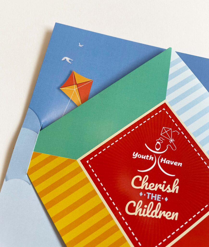 Kite fold die cut custom invitation