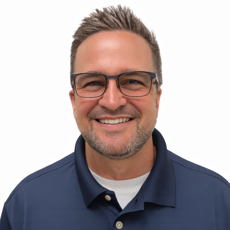 Smiling man in company polo shirt