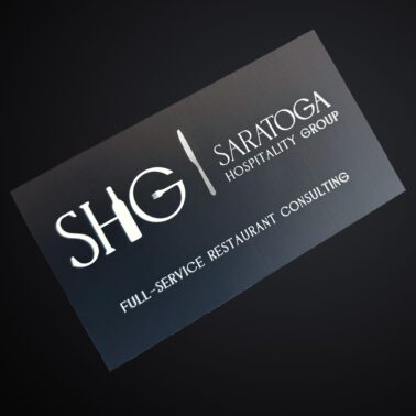 Saratoga Hospitality Group business card silver foil