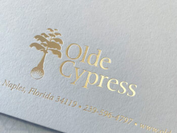 Dull silver foil stamped blue landscape folder