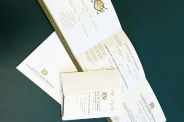 Golf tri fold invitation spot varnish